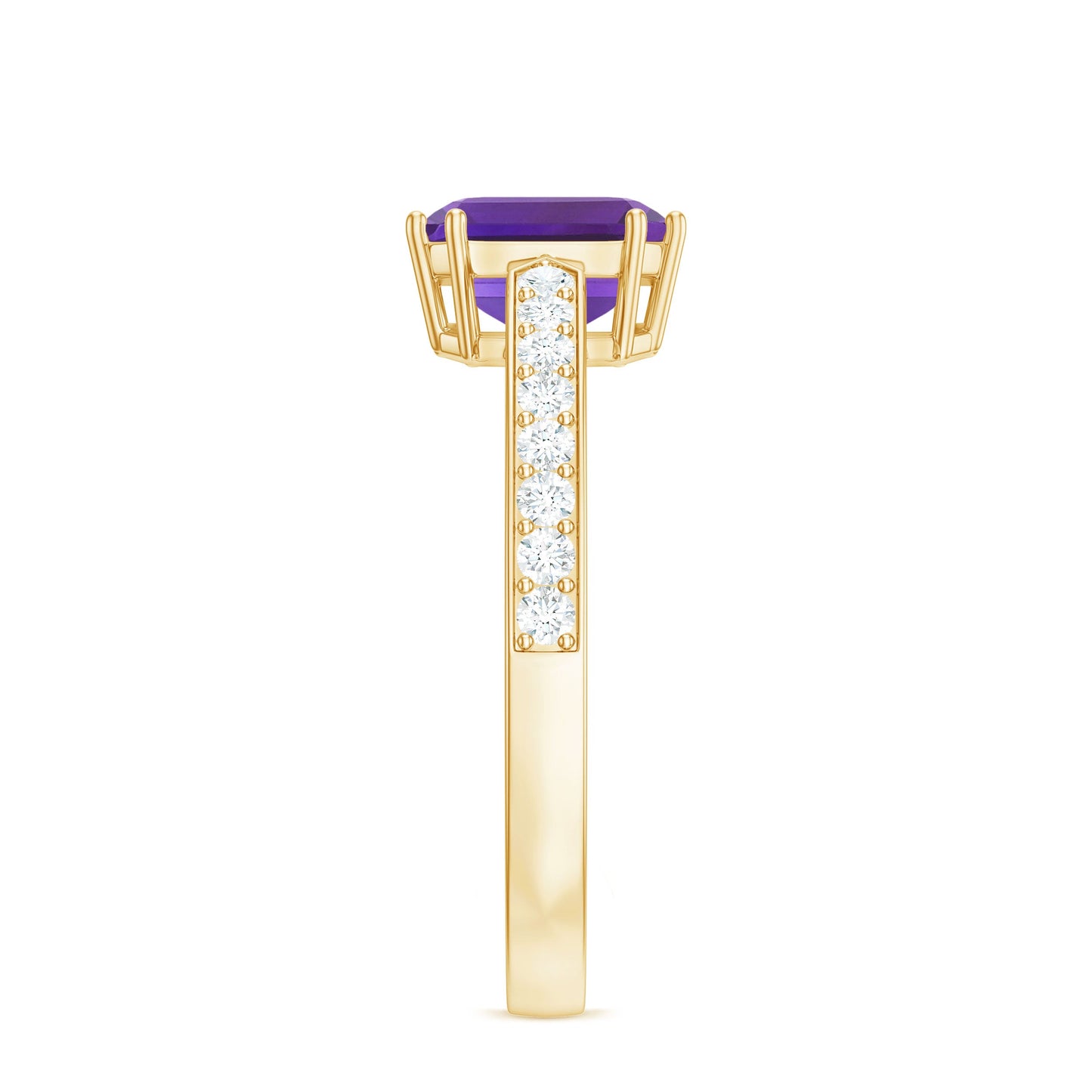 Real 3 Carat Amethyst Asscher Cut Engagement Ring with Diamond