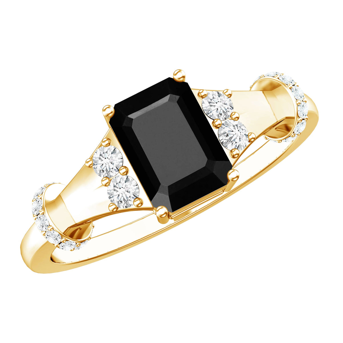 Emerald Cut Black Onyx Engagement Ring with Diamond
