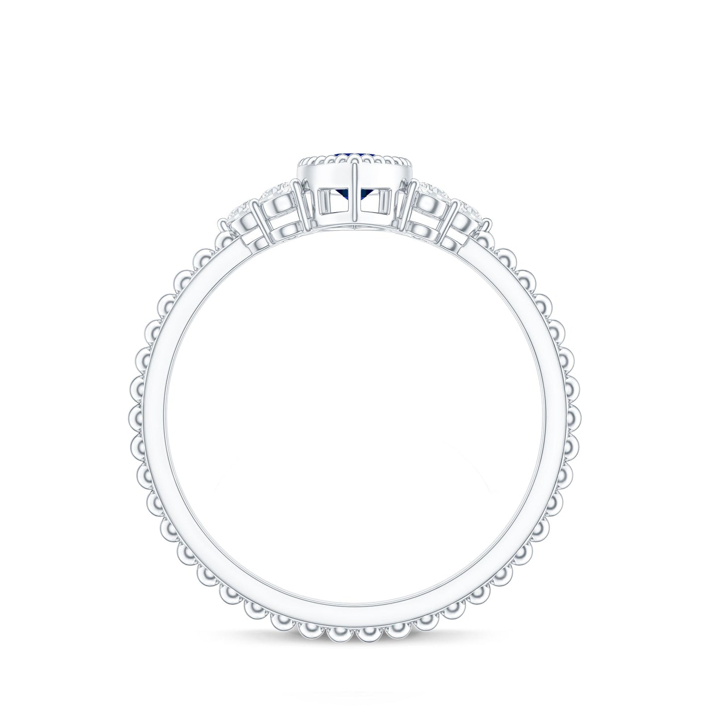 Vintage Style 0.7 Carat Lab Grown Blue Sapphire Marquise Engagement Ring with Diamond Trio