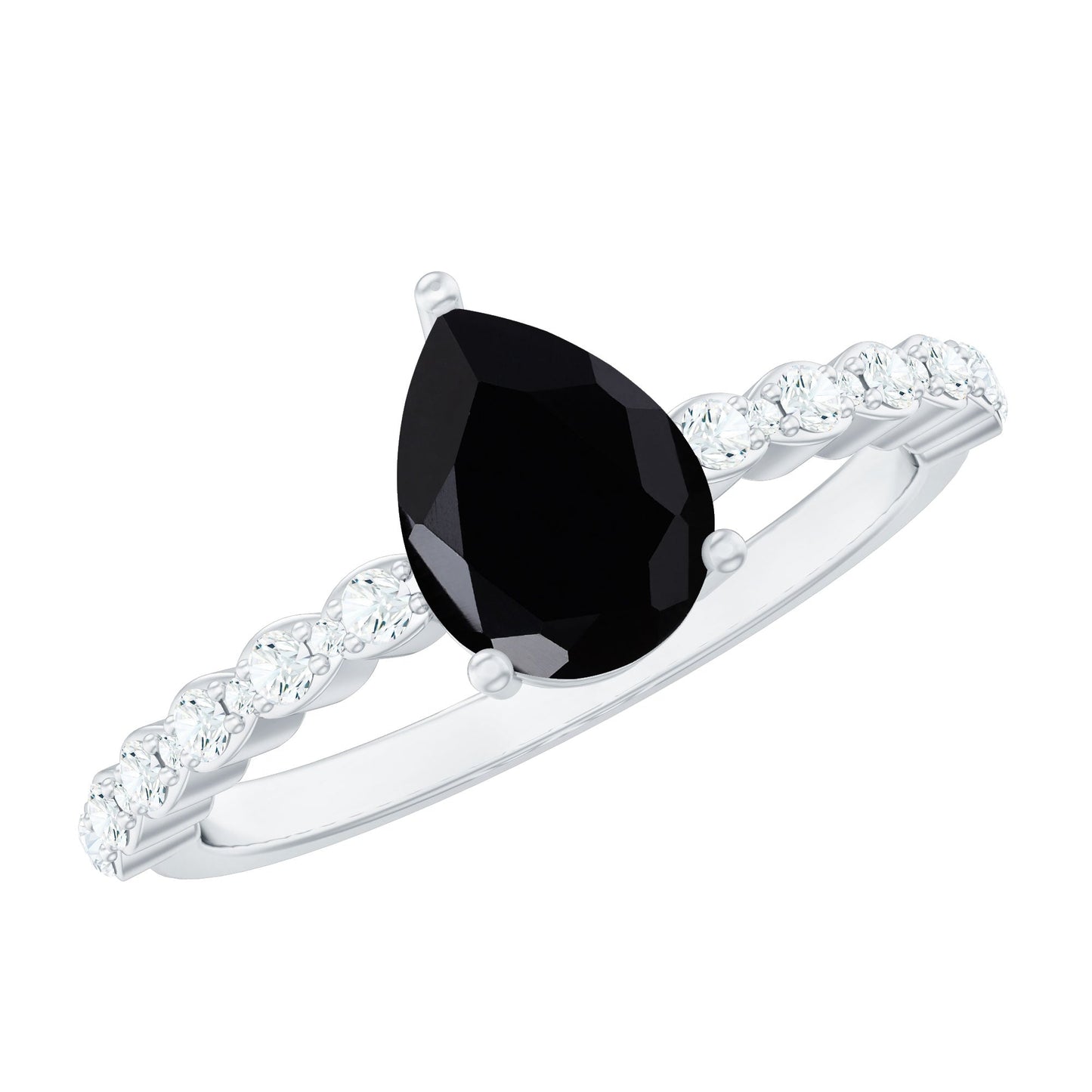 Pear Shape Black Onyx Solitaire Promise Ring with Diamond