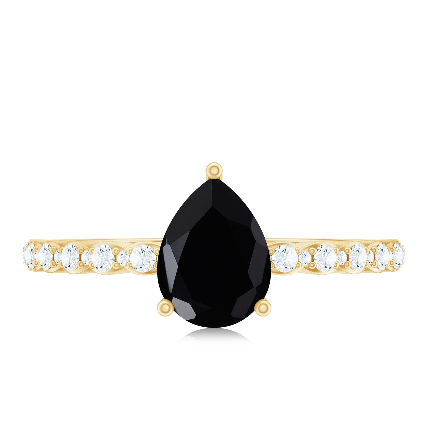 Pear Shape Black Onyx Solitaire Promise Ring with Diamond