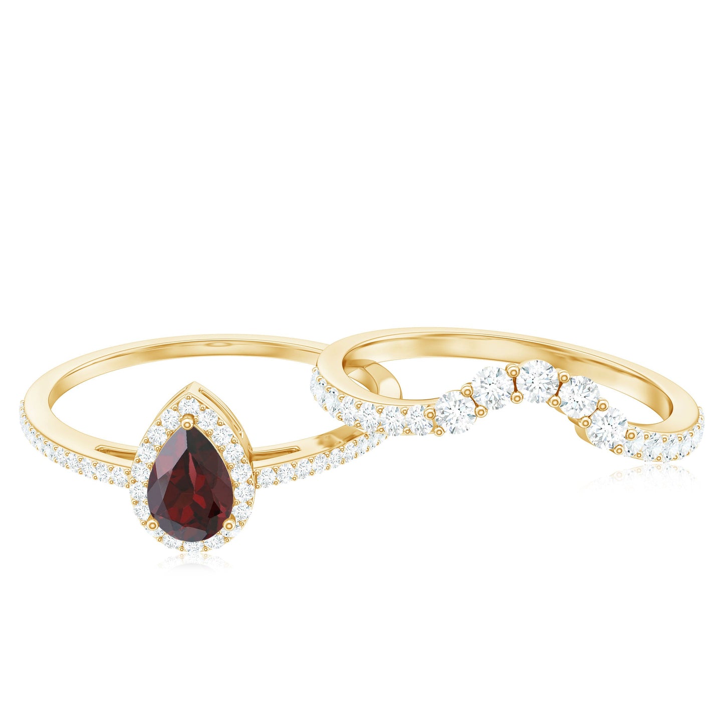 Natural 0.8 Carat Pear Shape Garnet Diamond Wedding Engagement Ring Set