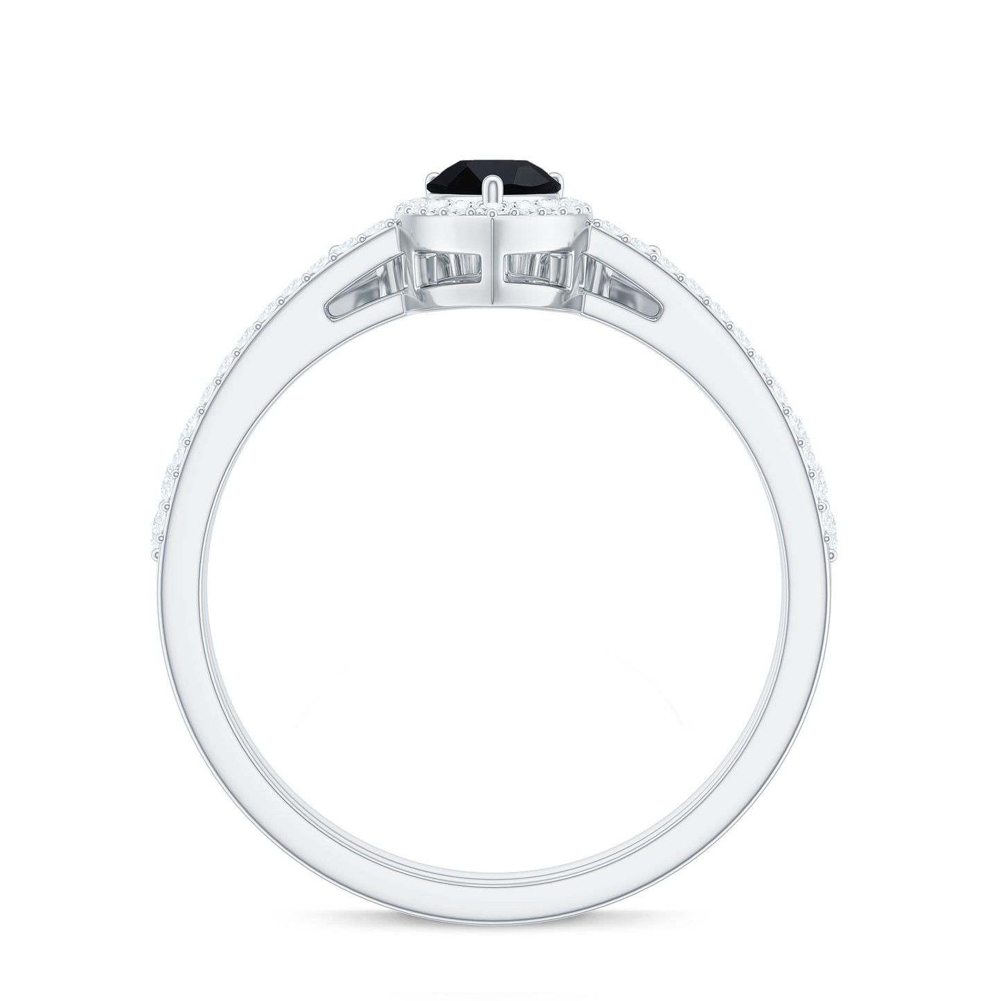 Natural Black Spinel Pear Shaped Engagement Ring with Moissanite Enhancer