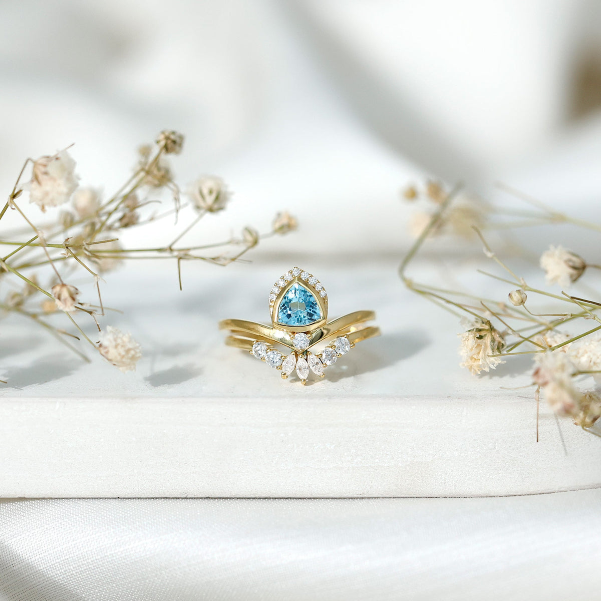 Real Swiss Blue Topaz Designer Engagement Ring With Enhancer