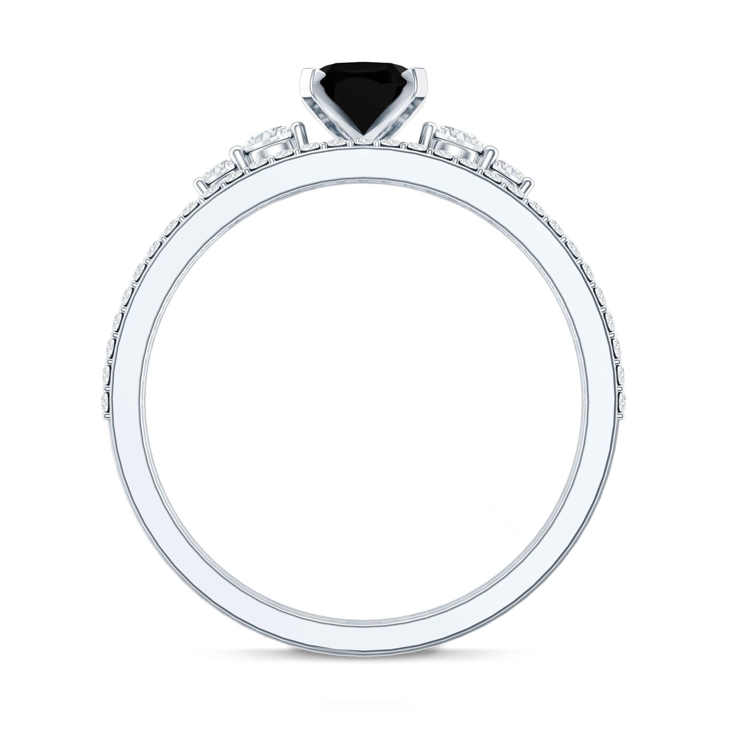 Certified Oval Lab Grown Black and White Diamond Wedding Engagement Ring Set