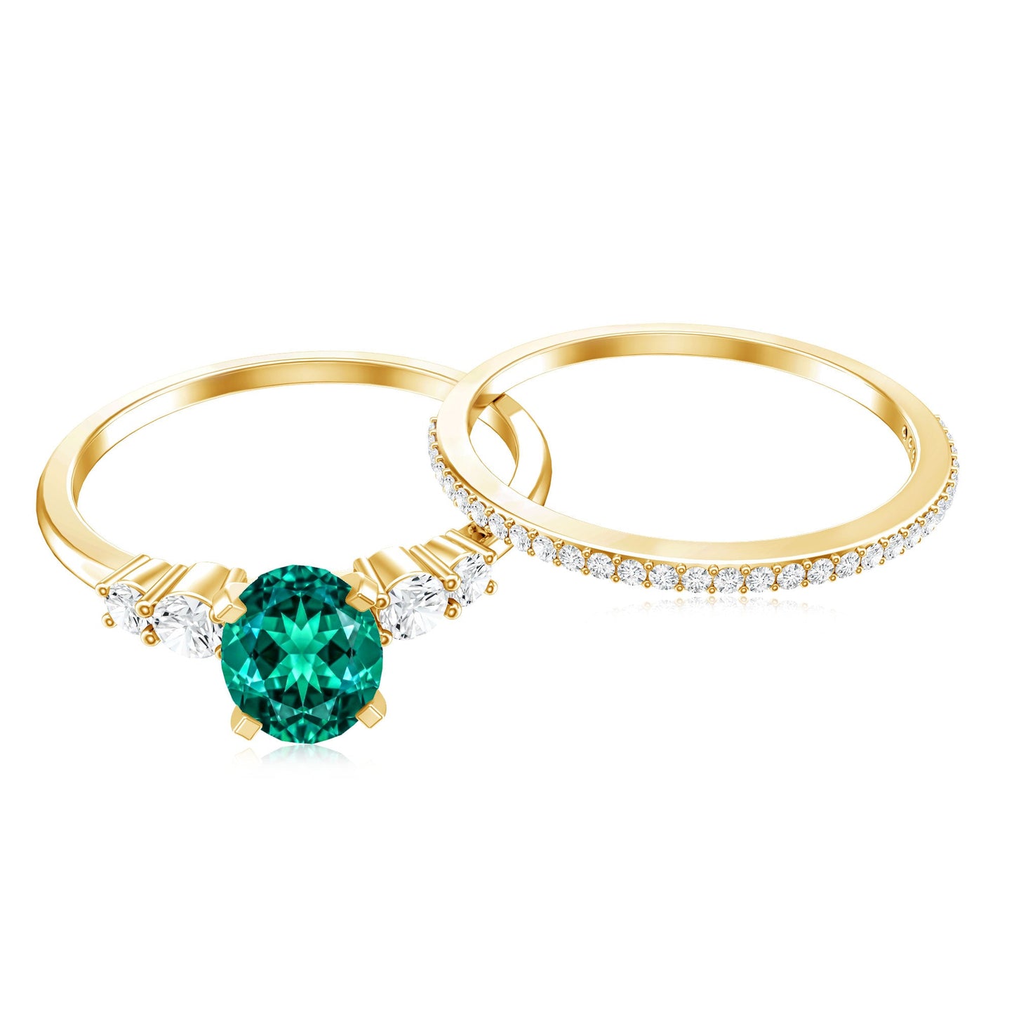 Certified Oval Lab Grown Emerald Diamond Engagement Ring Set