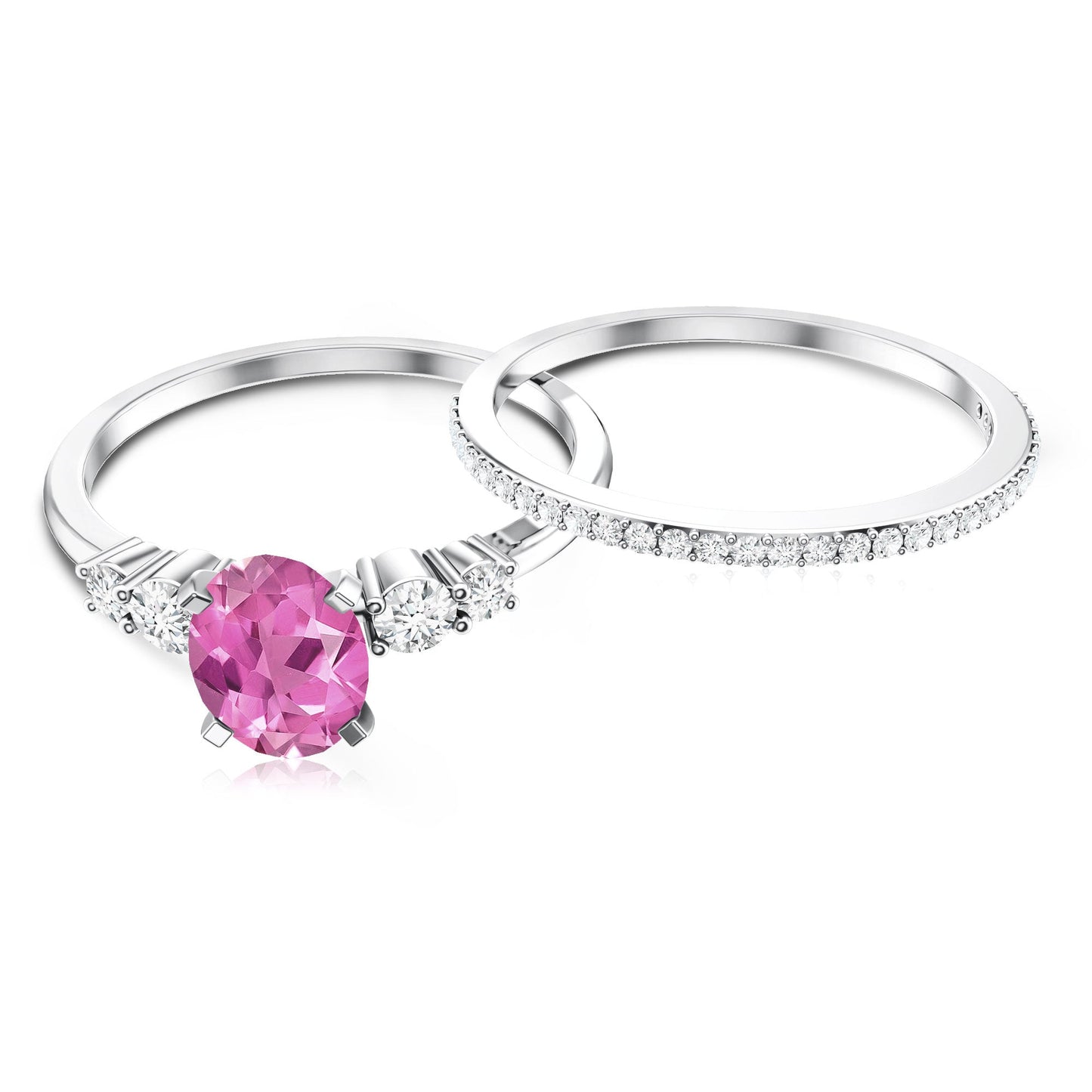 Oval Pink tourmaline Ring with Diamond Wedding Band