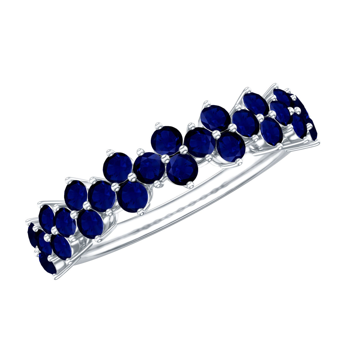 Natural Blue Sapphire Half Eternity Anniversary Ring