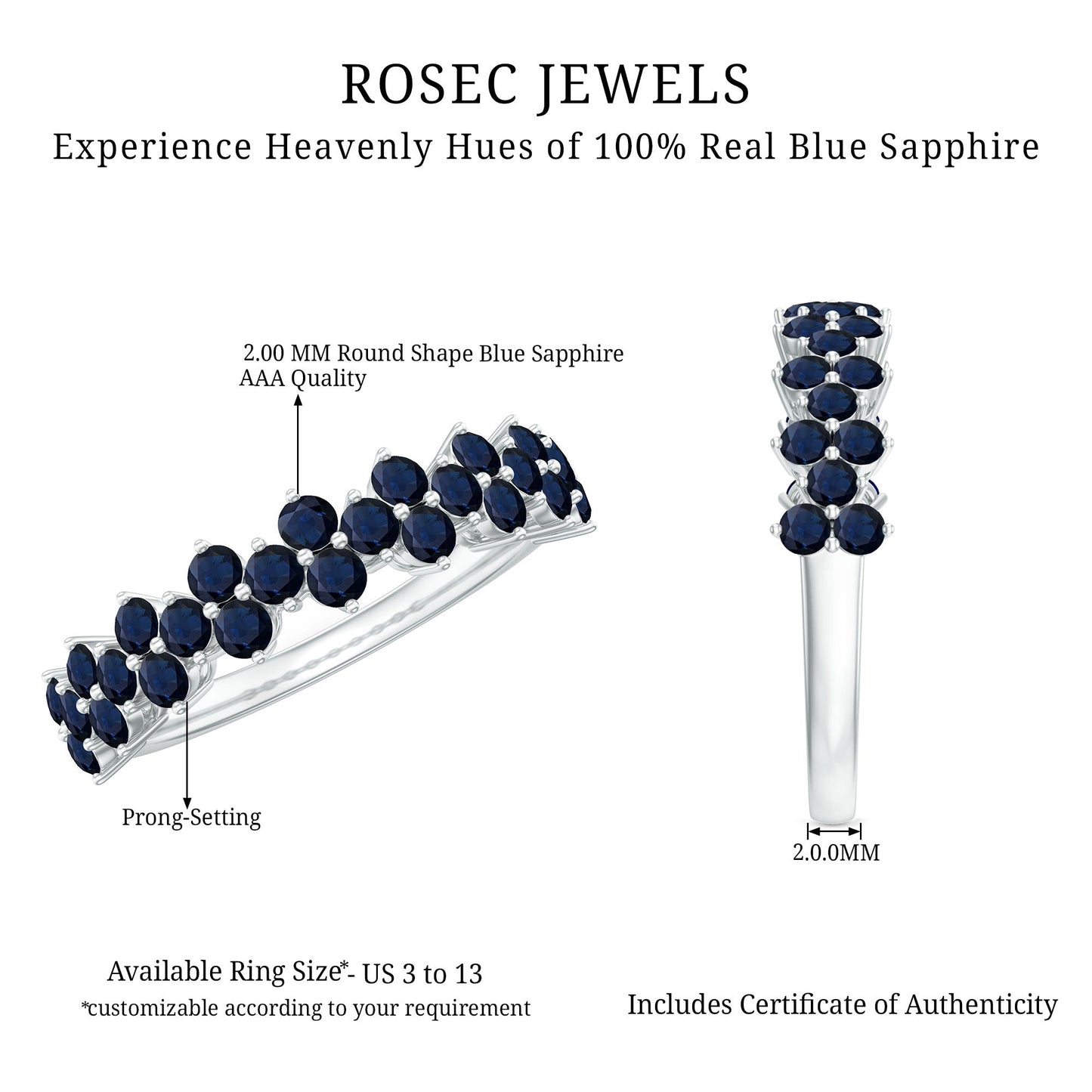 Natural Blue Sapphire Half Eternity Anniversary Ring