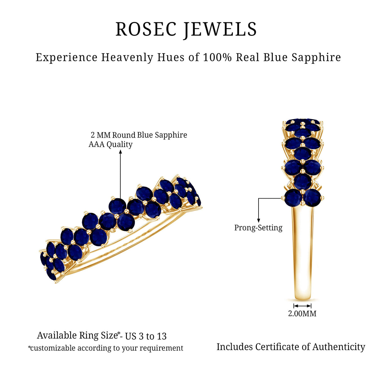 Natural Blue Sapphire Half Eternity Anniversary Ring