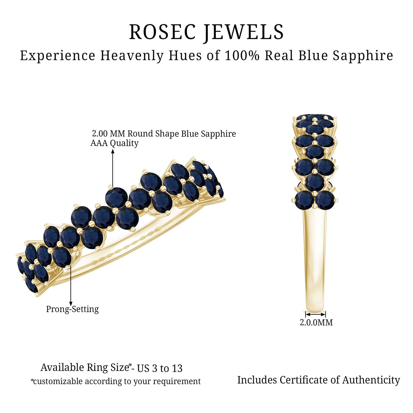 Natural Blue Sapphire Half Eternity Anniversary Ring