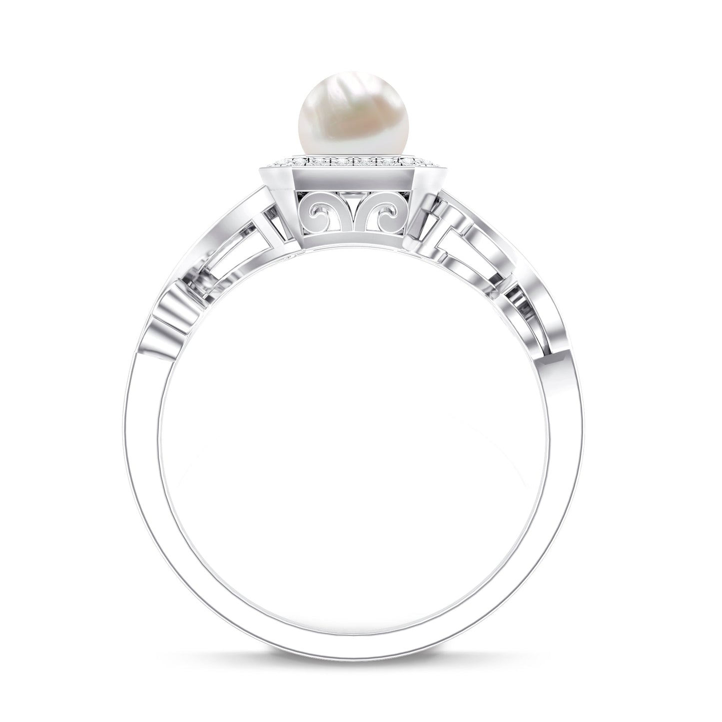 Vintage Inspired 2 Carat Pearl Engagement Ring with Diamond Halo