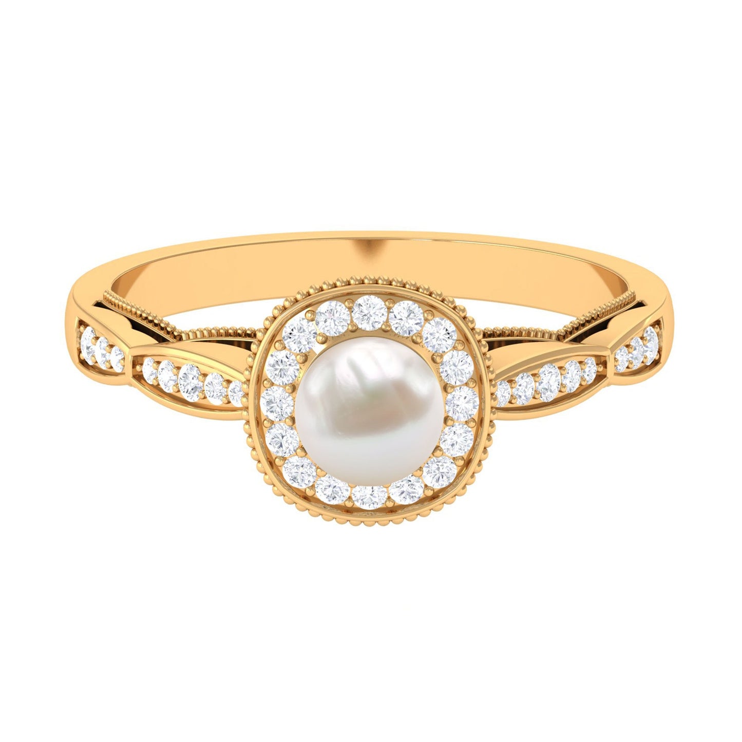 2 Carat Freshwater Pearl and Diamond Engagement Ring