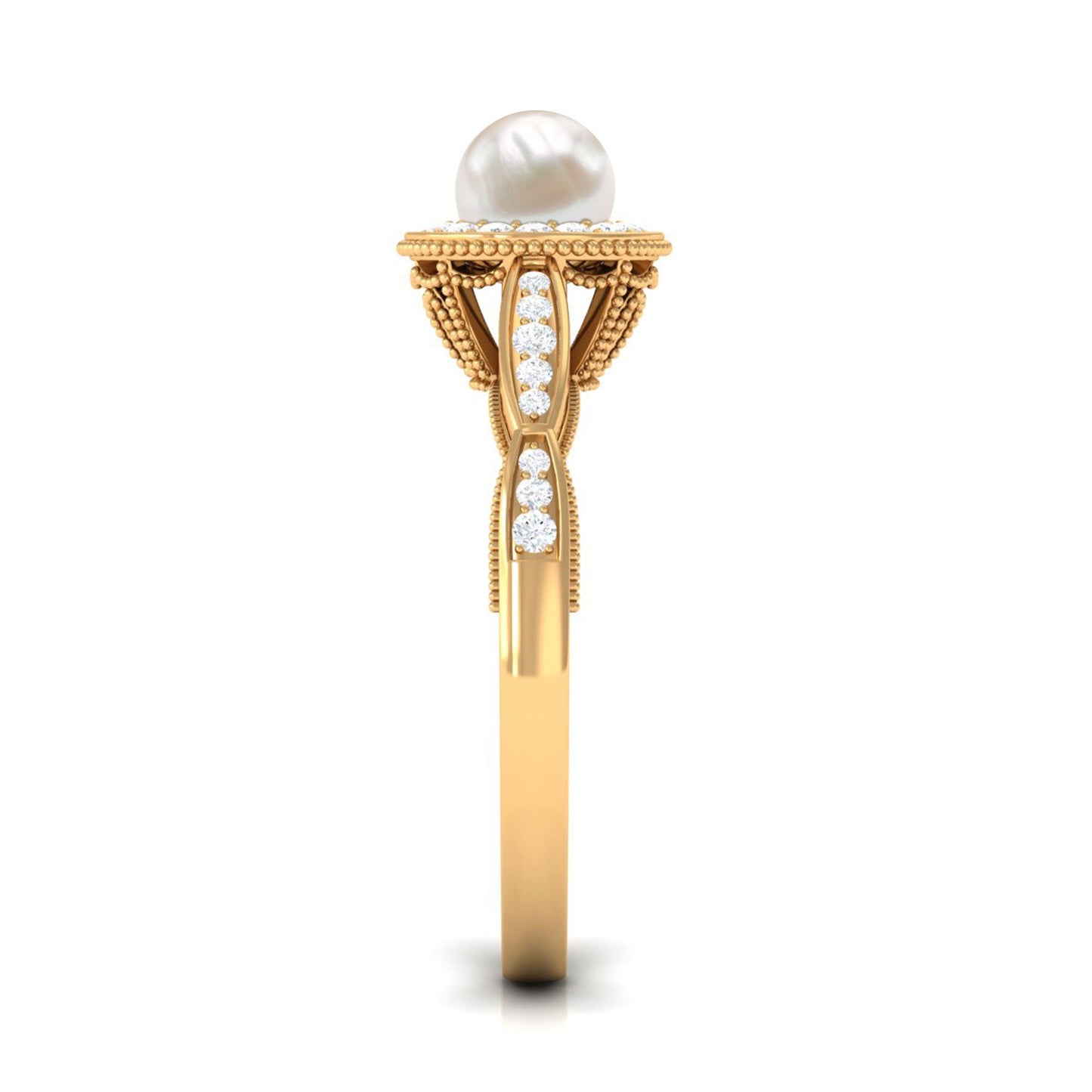 2 Carat Freshwater Pearl and Diamond Engagement Ring