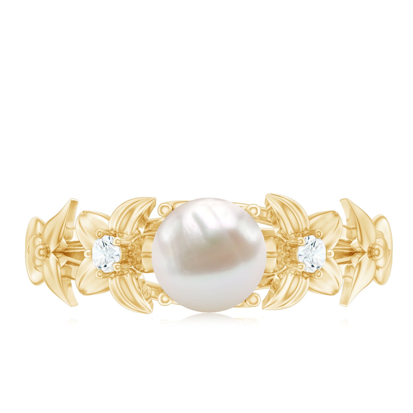 Cultured 2.2 Carat White Pearl Flower Engagement Ring with Diamonds