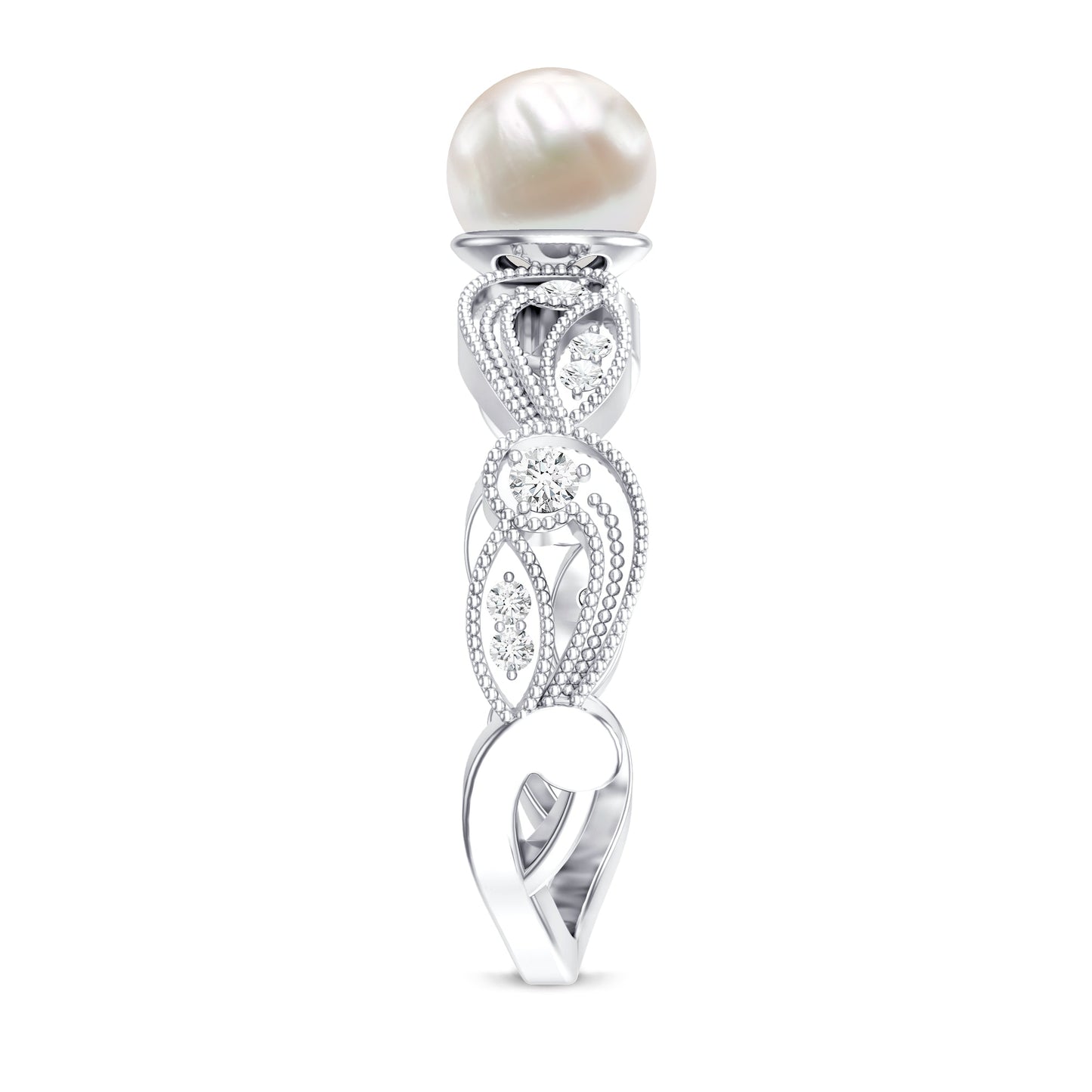 2.2 Carat Freshwater Pearl Vintage Looking Engagement Ring with Diamond