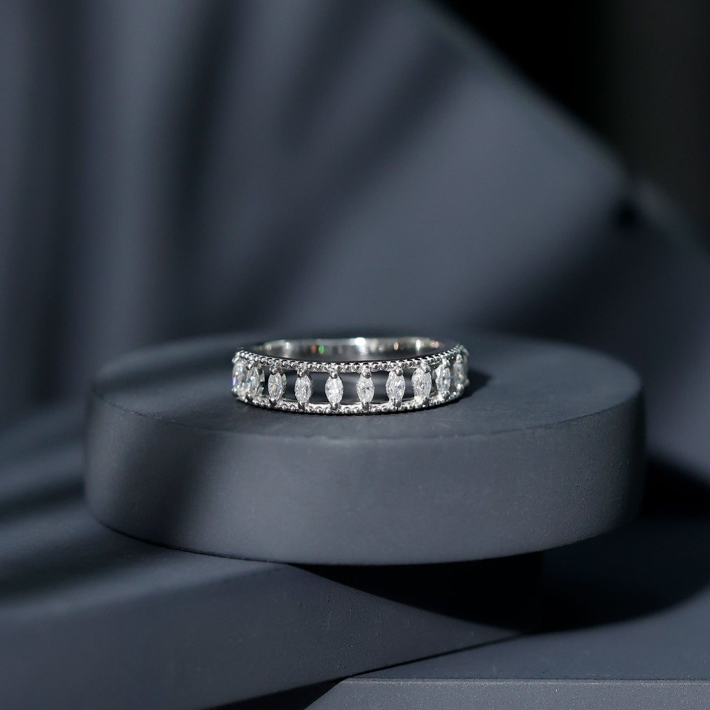 Natural Marquise Diamond Half Eternity Wedding Band