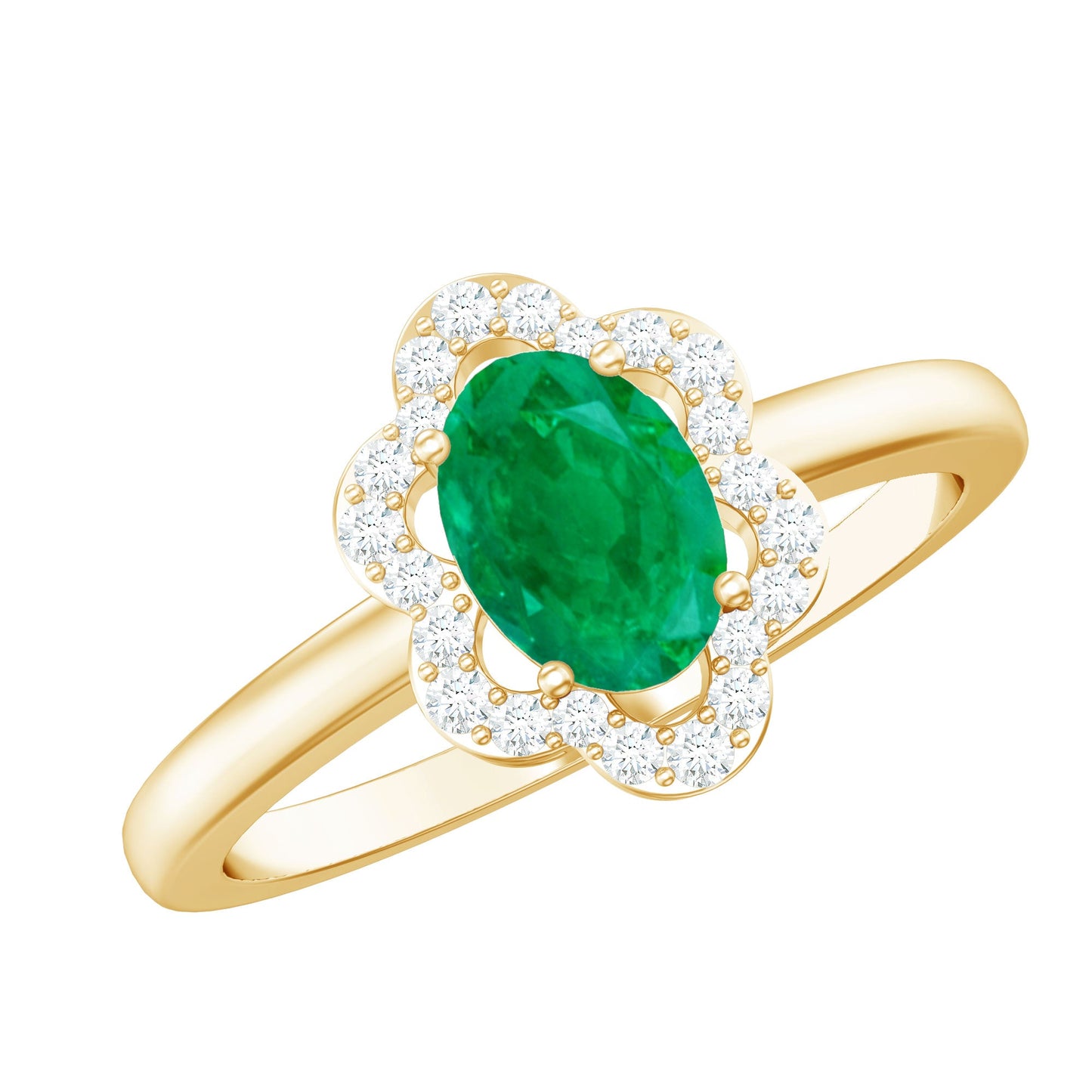 Natural 0.7 Carat Oval Emerald Engagement Ring with Diamond