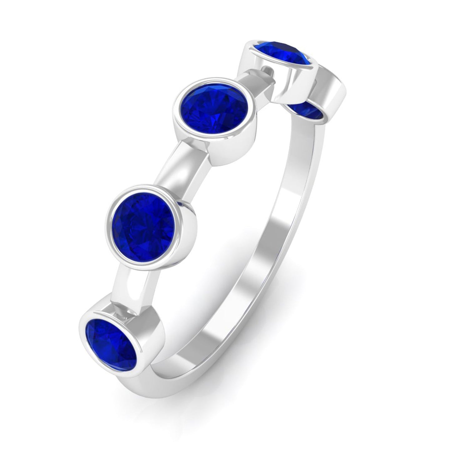 Real Bezel Set Blue Sapphire Half Eternity Ring for Women