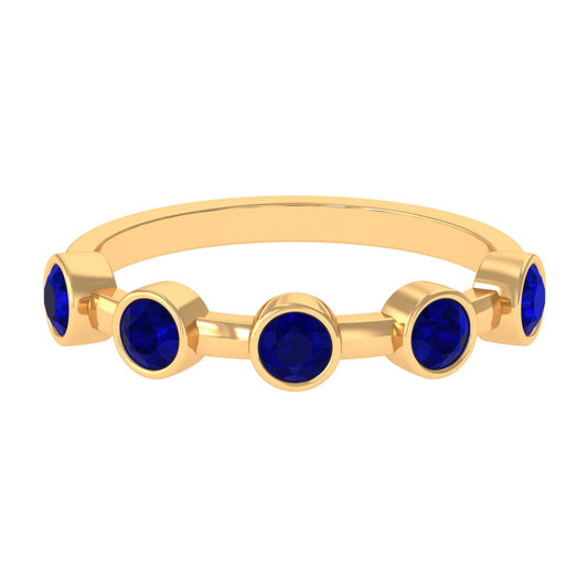 Real Bezel Set Blue Sapphire Half Eternity Ring for Women