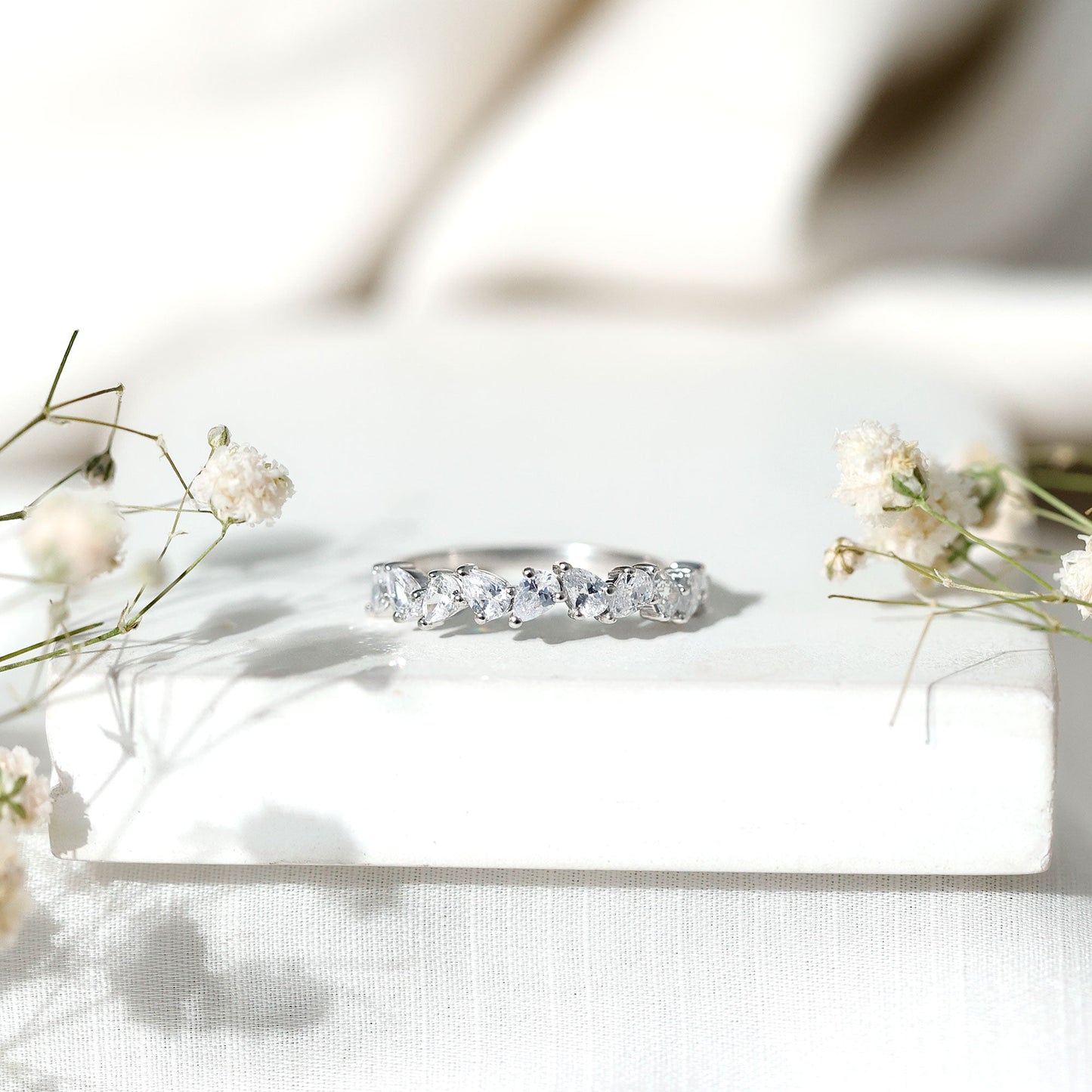Natural Pear Shape Diamond Half Eternity Ring for Women