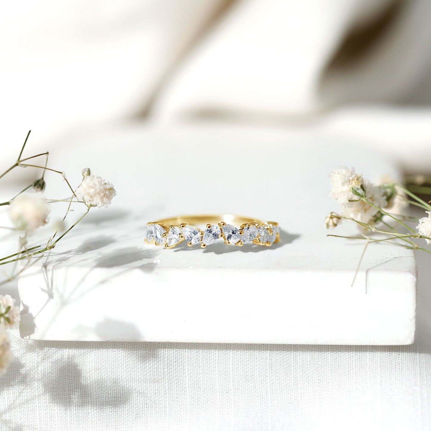 Natural Pear Shape Diamond Half Eternity Ring for Women