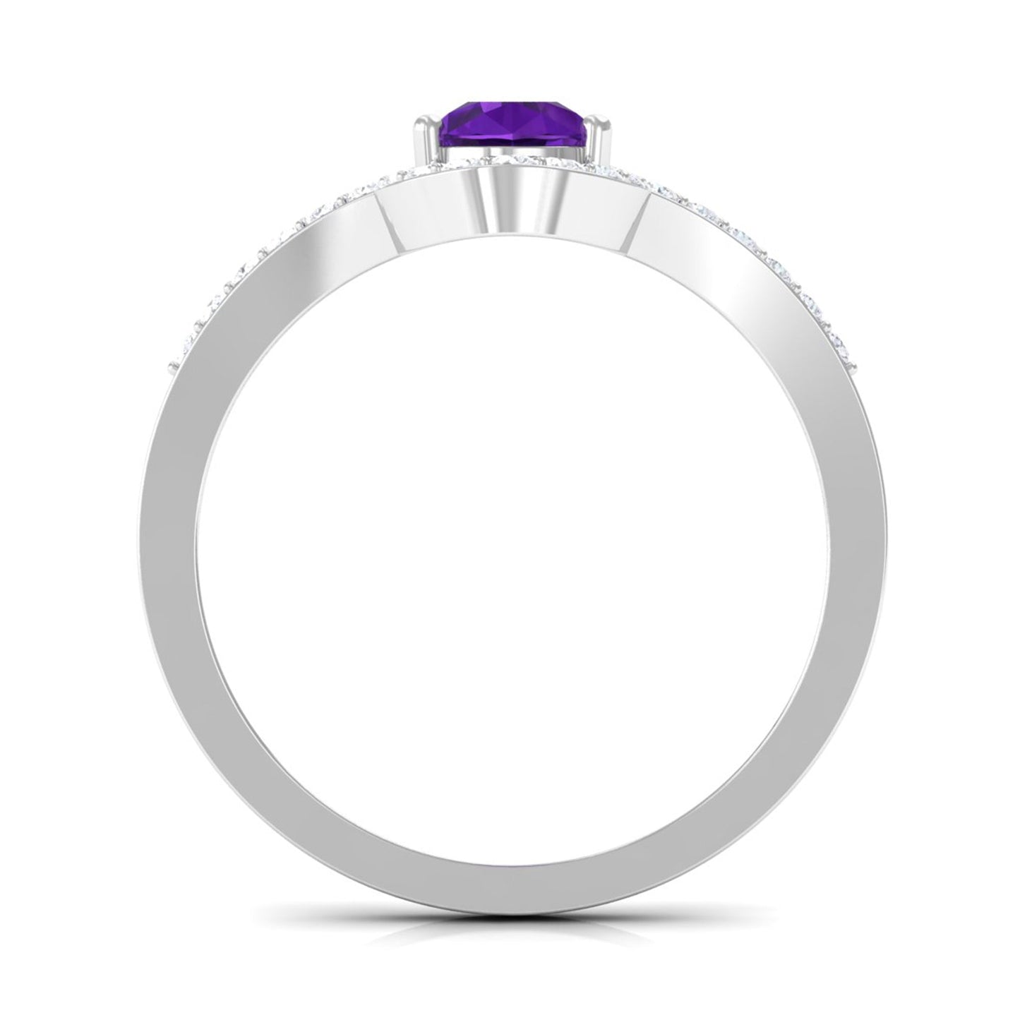 Designer 1 Carat Pear Shape Amethyst Chevron Engagement Ring with Diamond