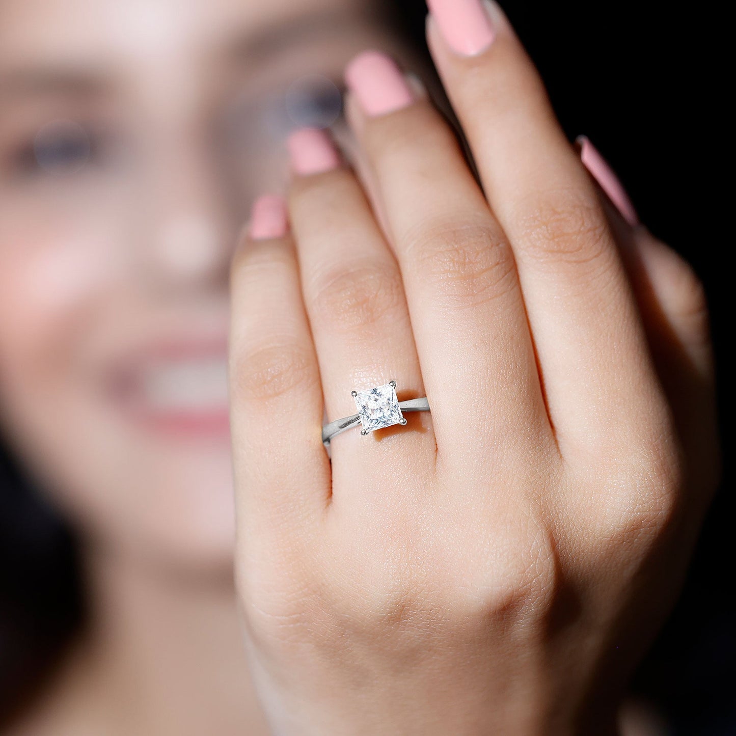 Princess Cut Moissanite Solitaire Engagement Ring