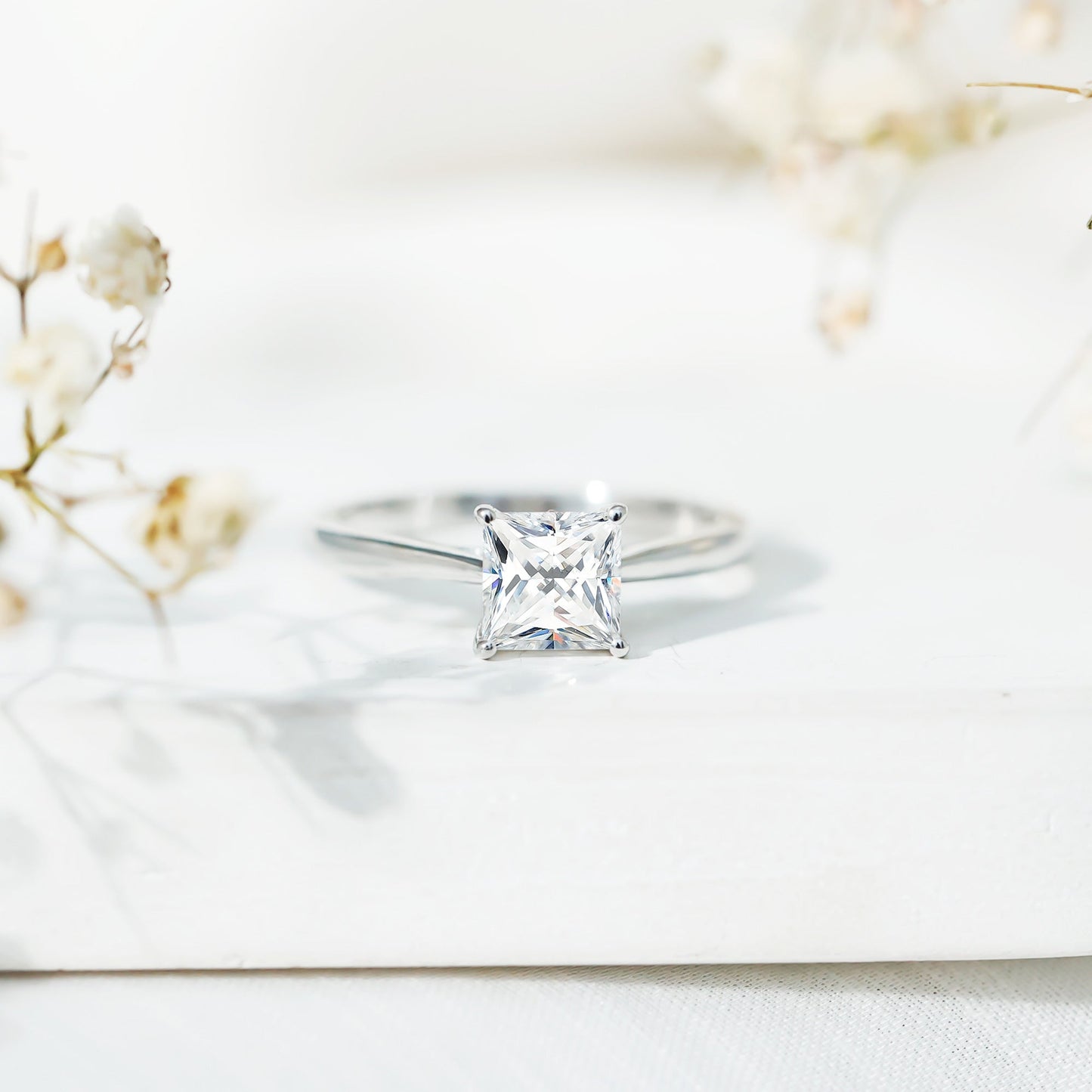 Princess Cut Moissanite Solitaire Engagement Ring