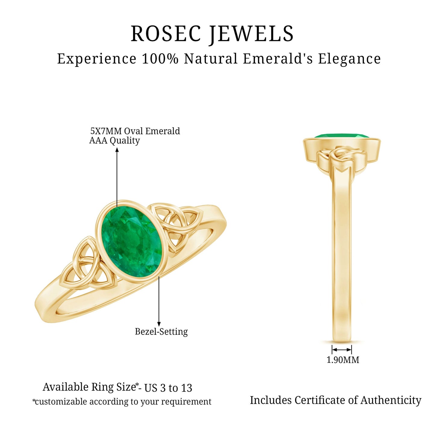 Oval Shaped Emerald Celtic Engagement Ring in Bezel Setting