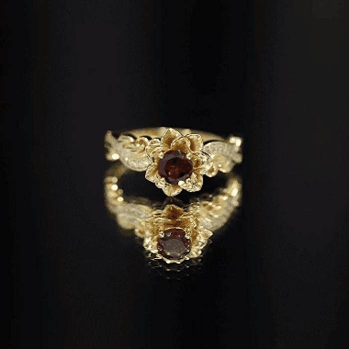 Real Garnet Vintage Engagement Ring in 14K Yellow Gold Plated Silver