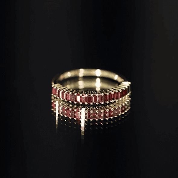 Certified Baguette Garnet Half Eternity Ring in Yellow Gold Plated Silver