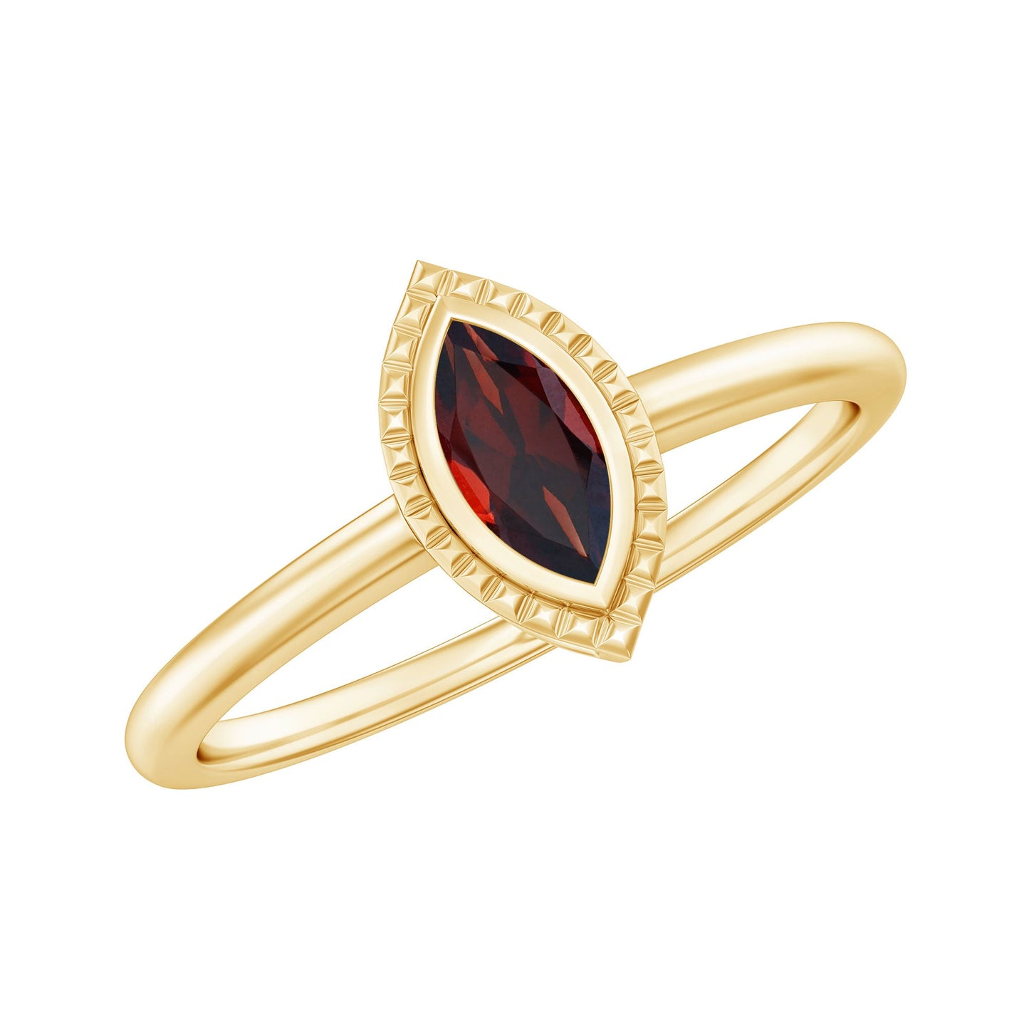 Bezel Set Marquise Garnet Promise Ring in Yellow Gold Plated Silver