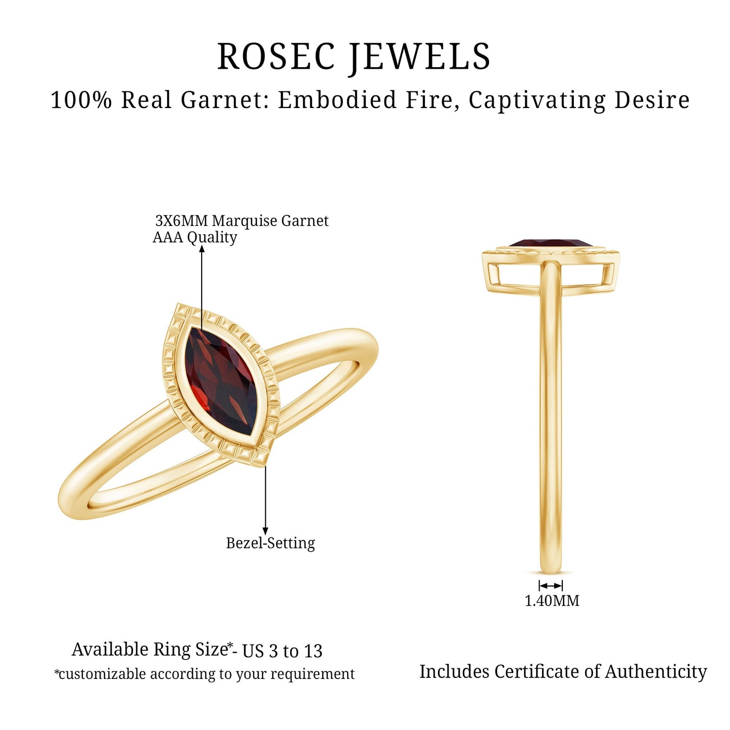 Bezel Set Marquise Garnet Promise Ring in Yellow Gold Plated Silver