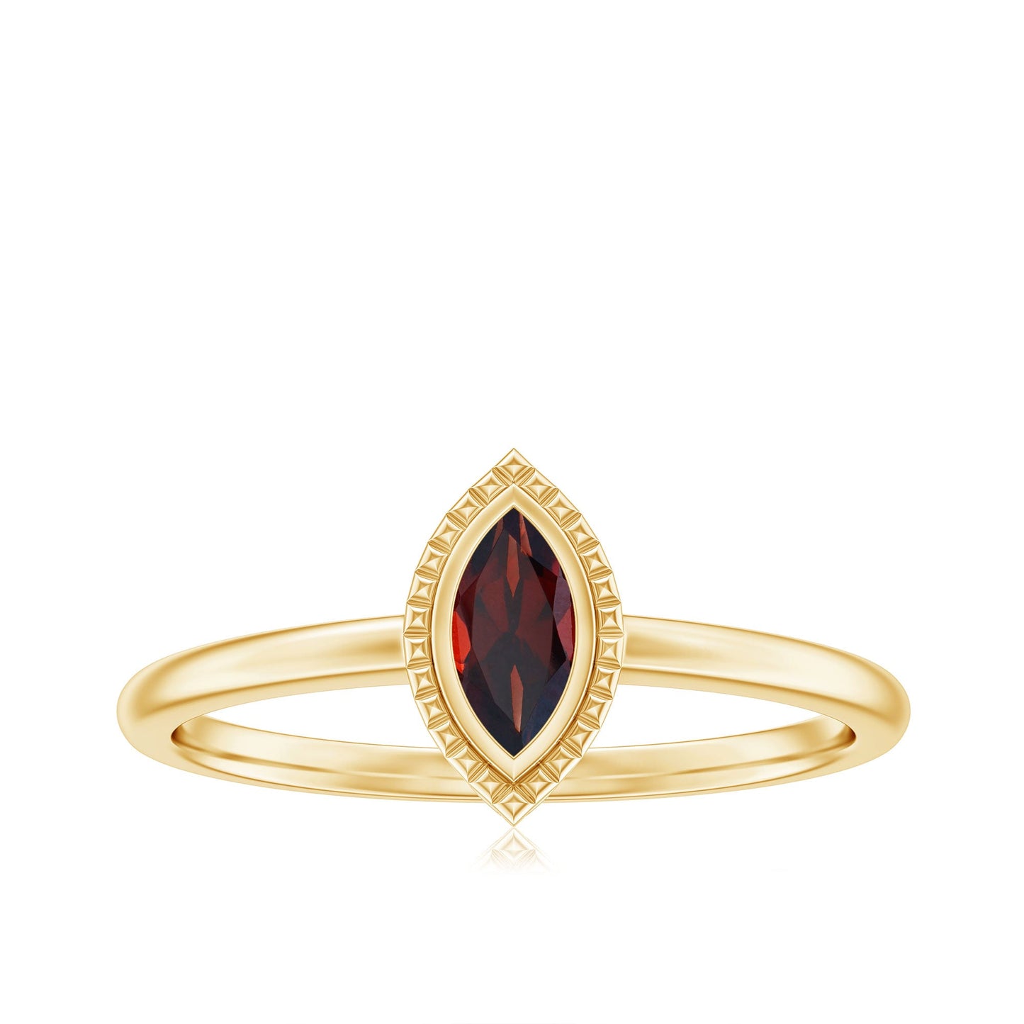 Bezel Set Marquise Garnet Promise Ring in Yellow Gold Plated Silver