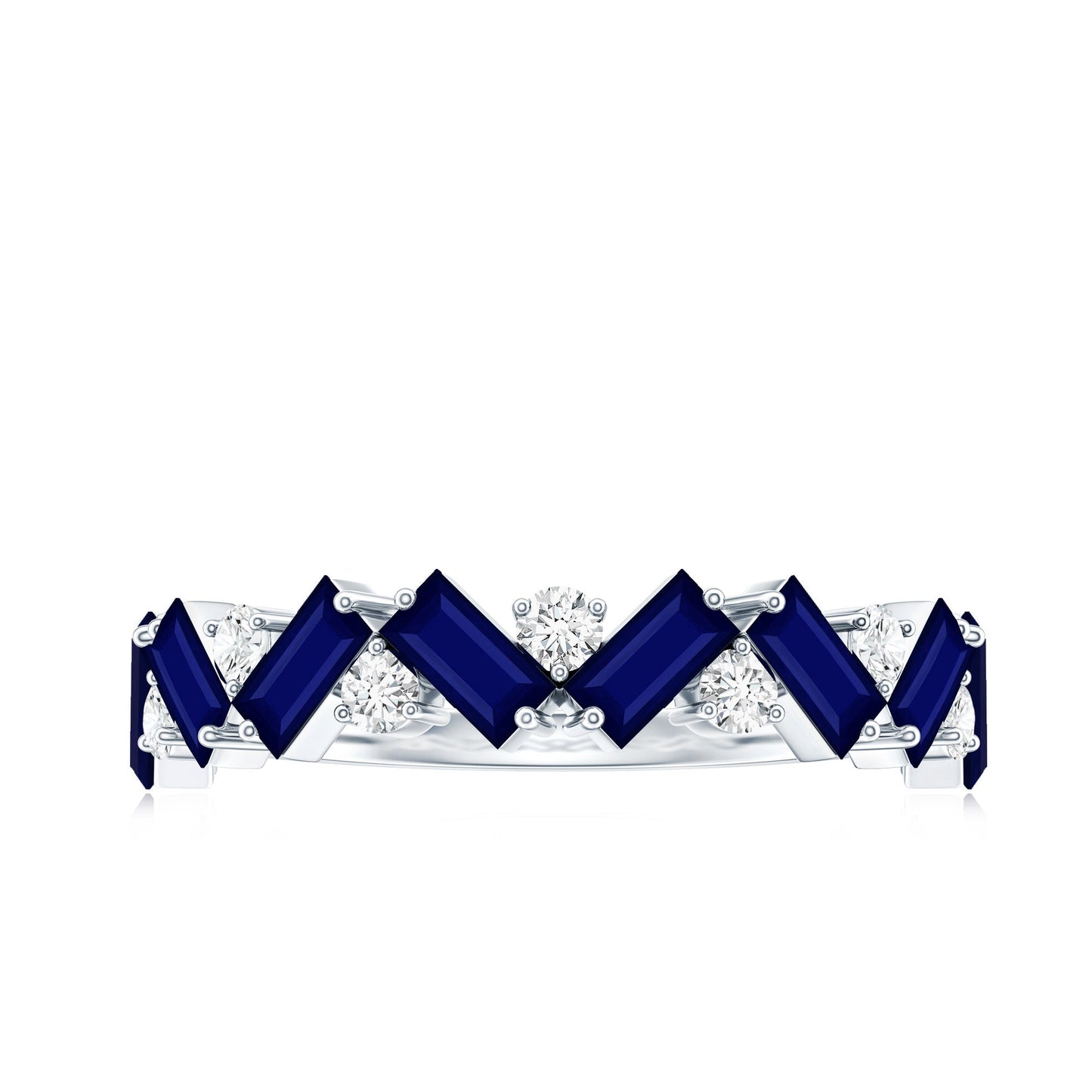 Certified Real Baguette Blue Sapphire Half Eternity Ring with Diamond