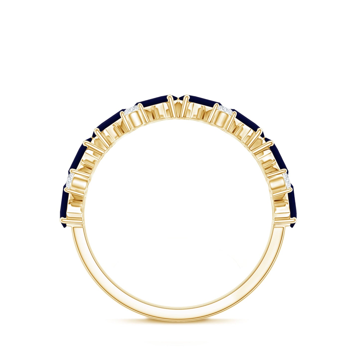 Certified Real Baguette Blue Sapphire Half Eternity Ring with Diamond