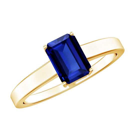 6X8 mm Emerald Cut Lab Created Blue Sapphire Solitaire Engagement Ring