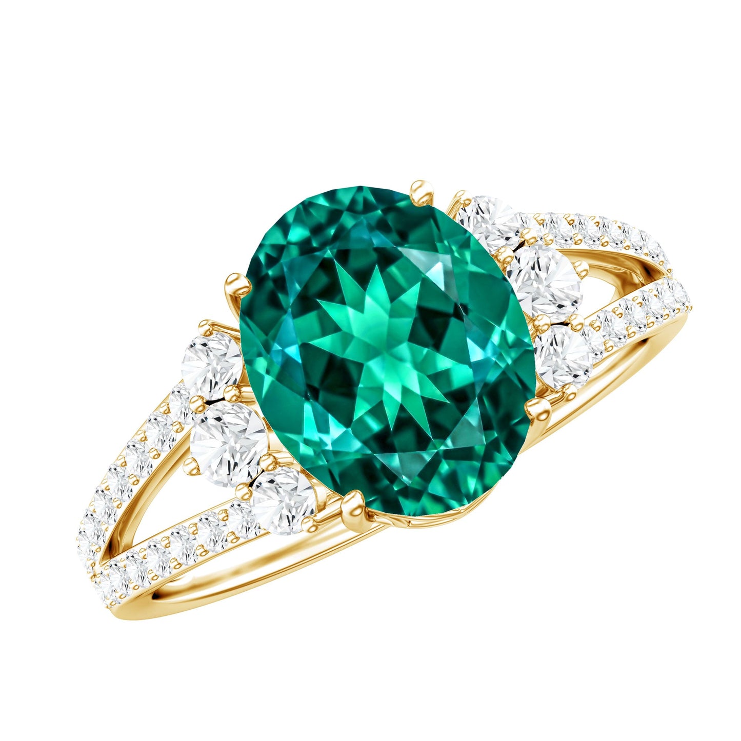Certified 3 Carat Oval Lab Grown Emerald Split Shank Engagement Ring