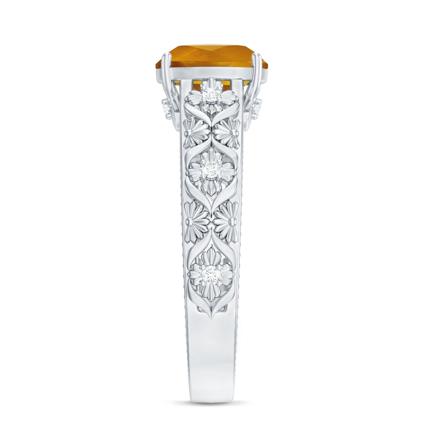 Vintage Style 8mm Citrine Cushion Cut Engagement Ring with Diamond