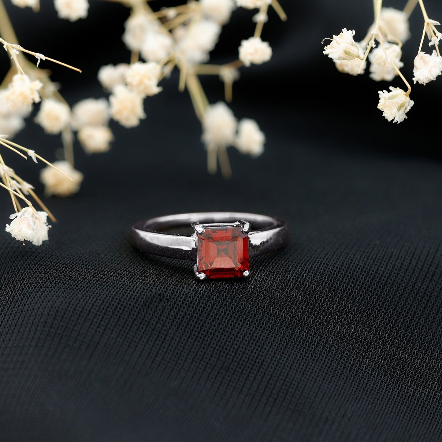 3.3 Carat Real Garnet Asscher Cut Engagement Ring with Certificate