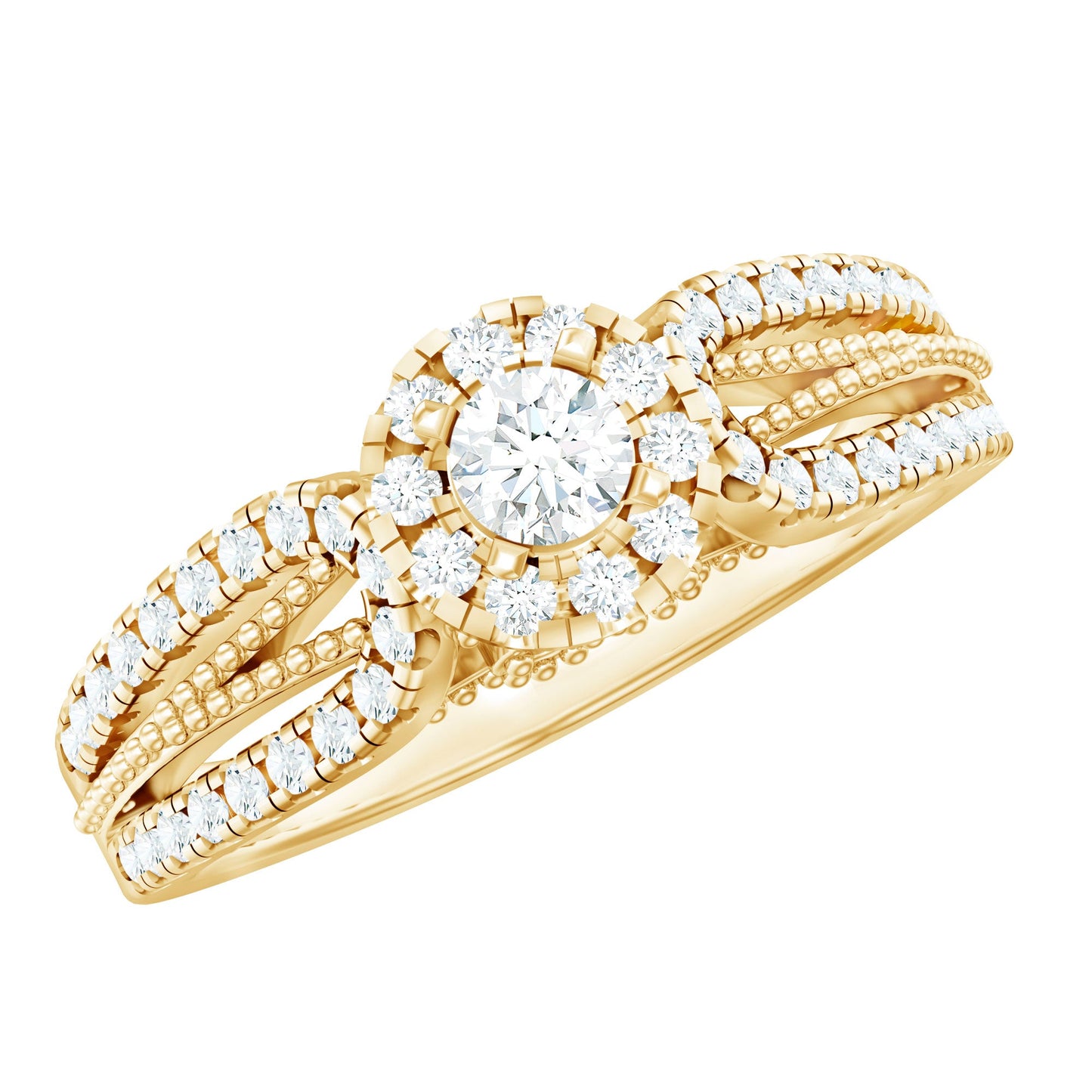 Real Diamond Designer Engagement Ring in Split Shank