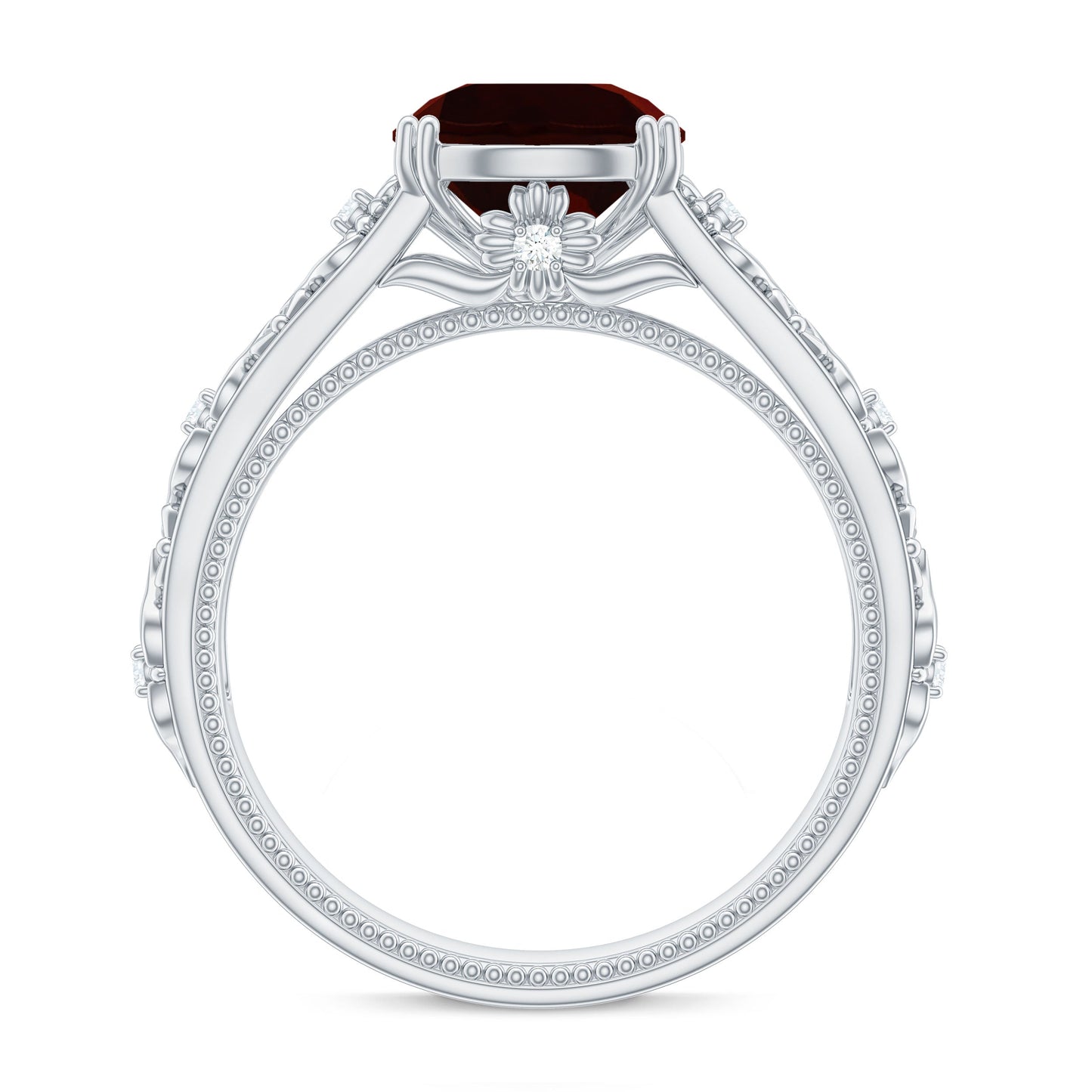 Vintage Looking Garnet Diamond Engagement Ring