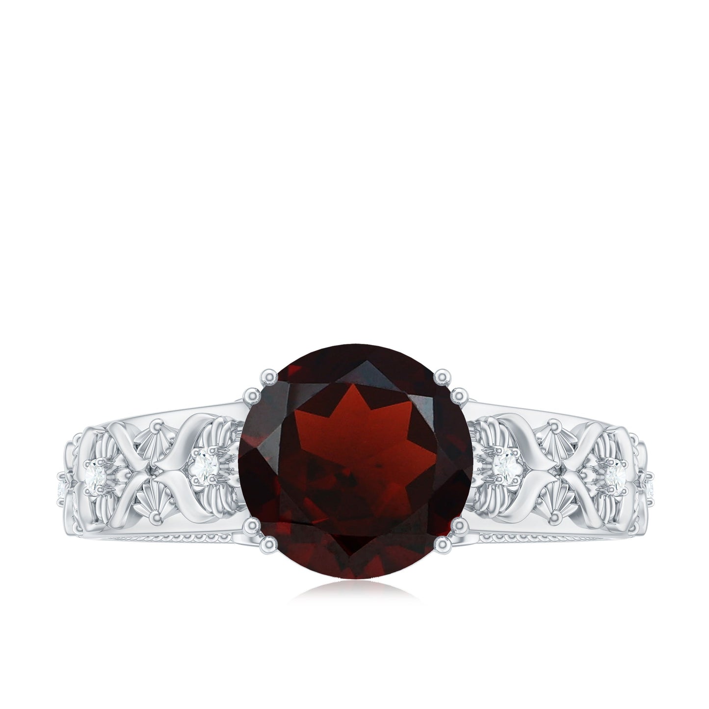Vintage Looking Garnet Diamond Engagement Ring
