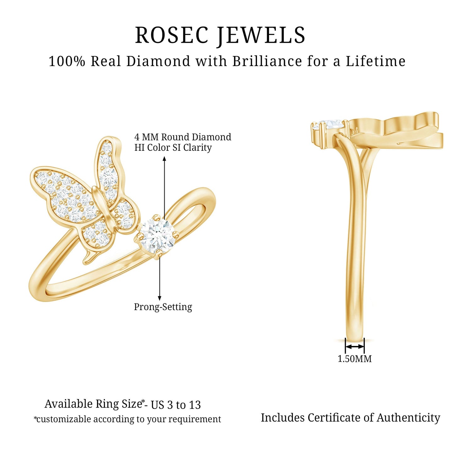 Natural Diamond Butterfly Ring with Certificate