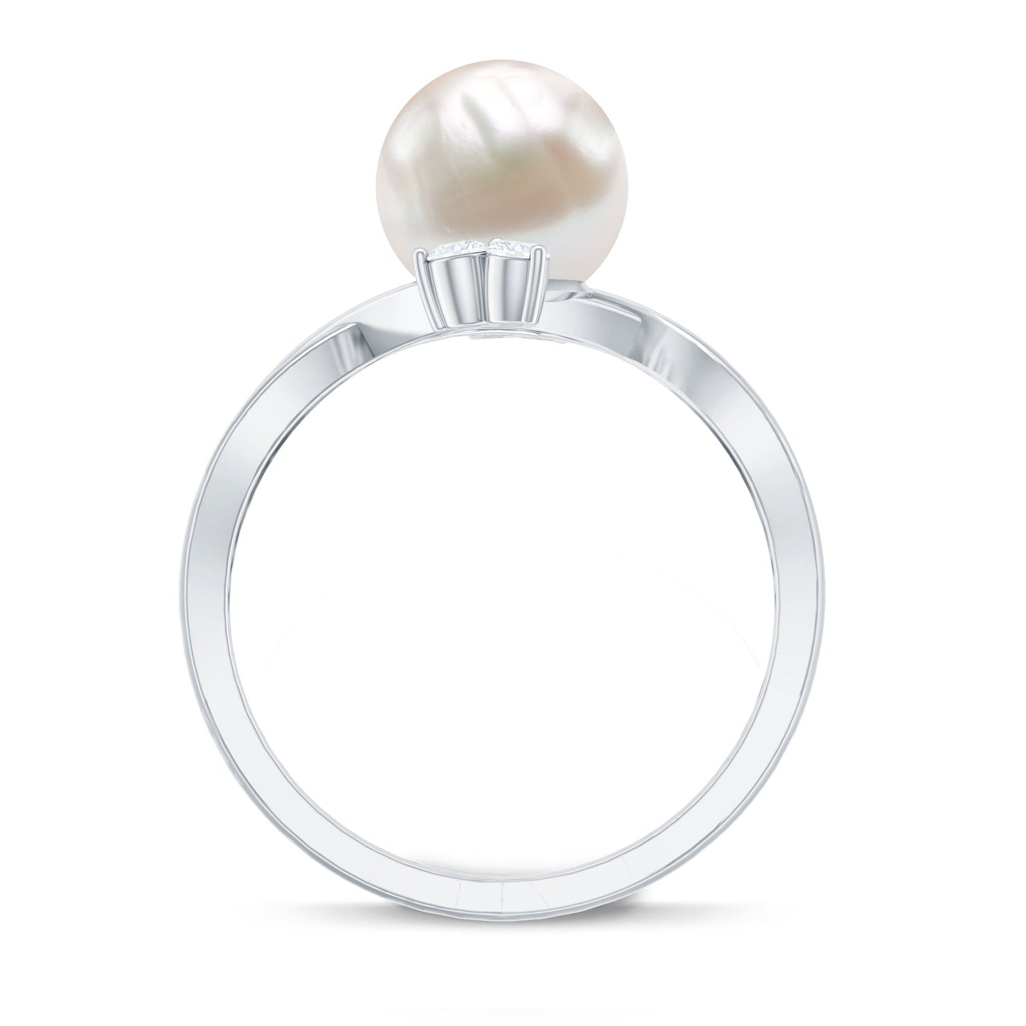 Cultured 7.48 Carat White Pearl Bypass Engagement Ring with Diamond