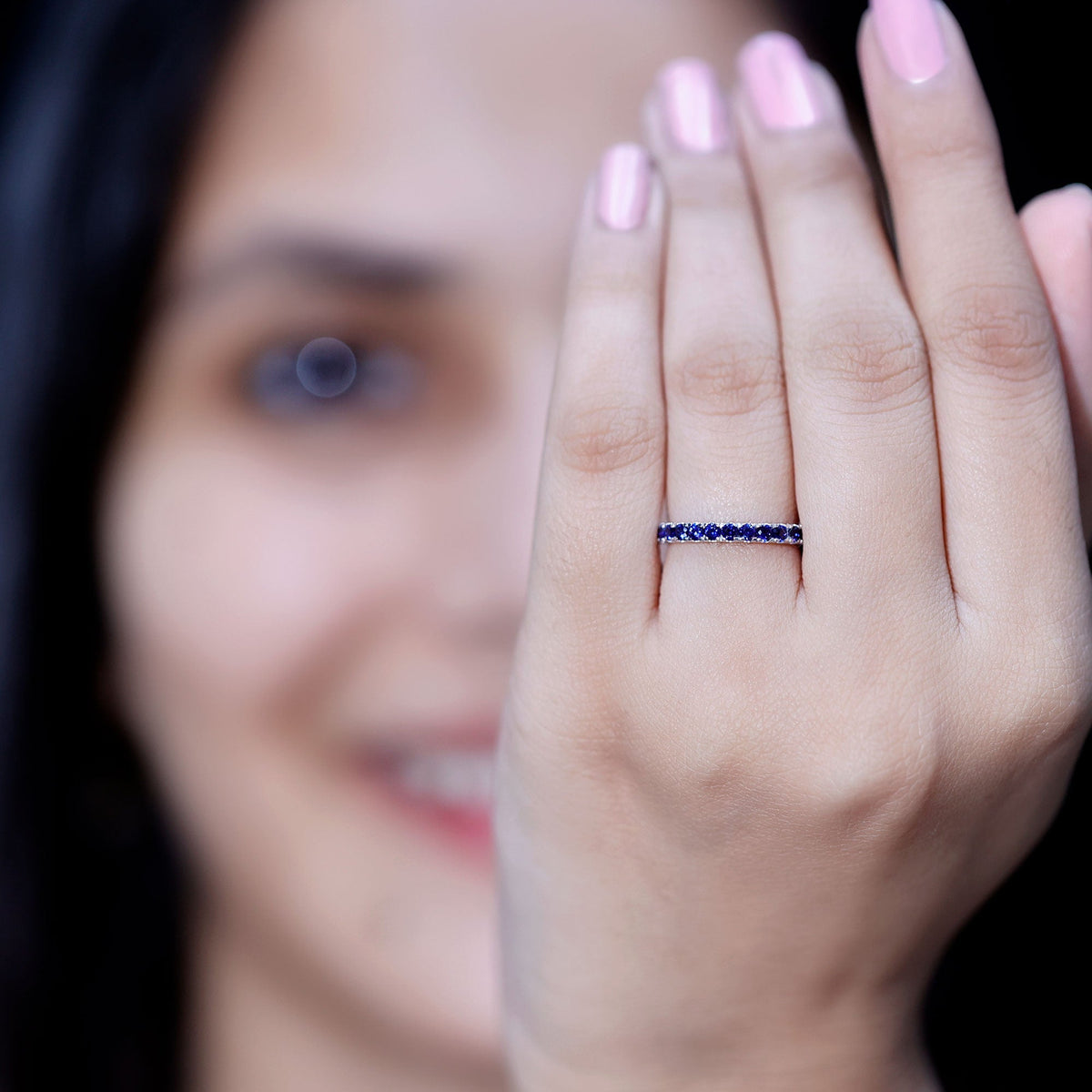 Certified Lab Grown Blue Sapphire Eternity Ring for Women