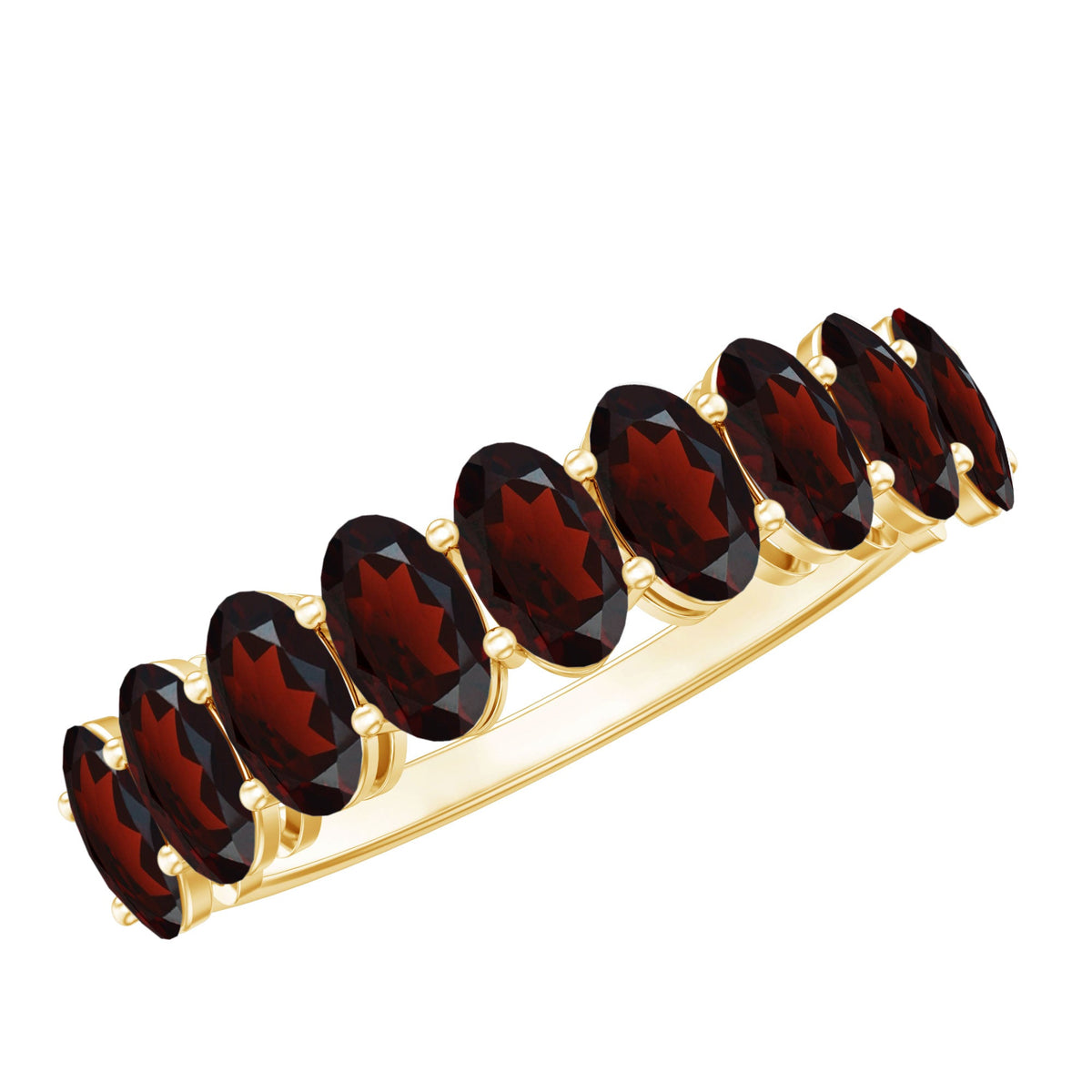 Genuine Oval Shape Garnet Half Eternity Ring