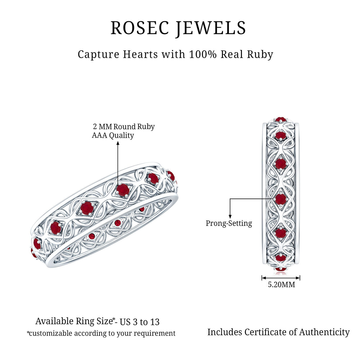 Natural Ruby Celtic Knot Wedding Band for Women