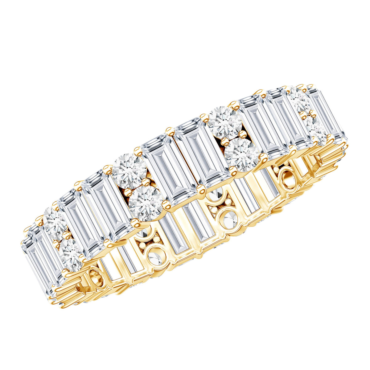 Round and Baguette Cut Moissanite Eternity Wedding Band